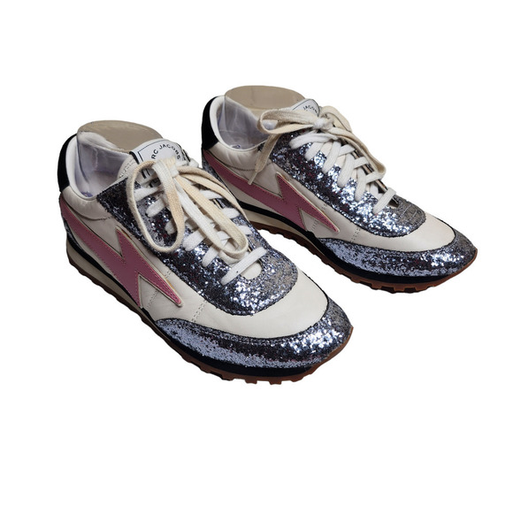 NWOB Marc Jacobs Astor bolt lighting women's glitter leather sneakers 7.5 - Picture 3 of 10